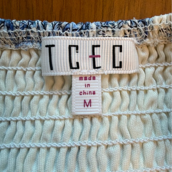 TCEC Blue Toile Sundress Empire Waist Smocked Back Size M Cottagecore - Picture 12 of 13